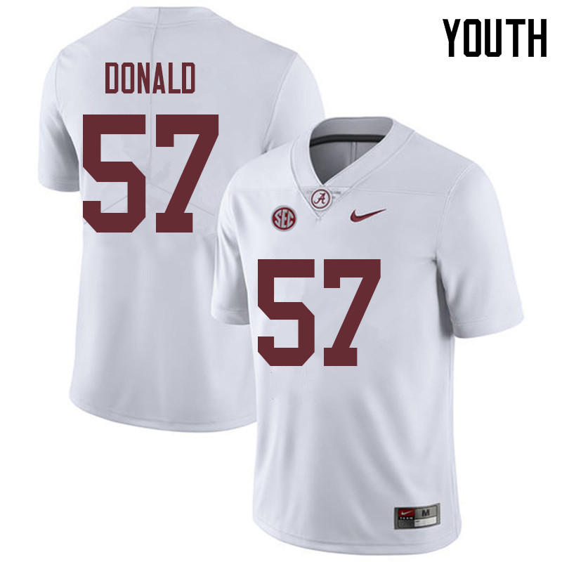 Alabama Crimson Tide Youth Joe Donald #57 White NCAA Nike Authentic Stitched 2018 College Football Jersey AR16O65GV